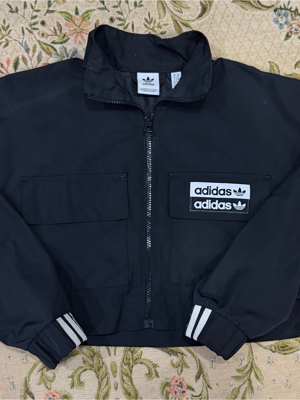 Adidas Crop Black Boxy Zip-Up Jacket